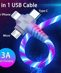 Cable brillante con luz LED, Cable Micro USB tipo C 3A